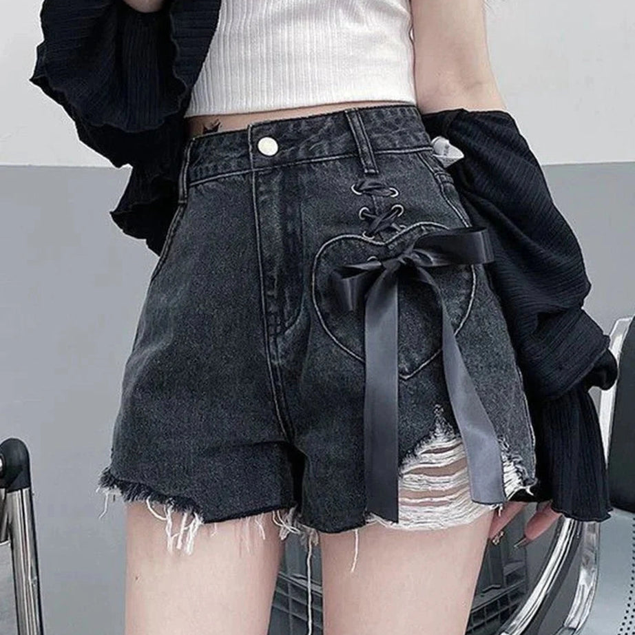 Y2k Acubi Denim Bow Shorts