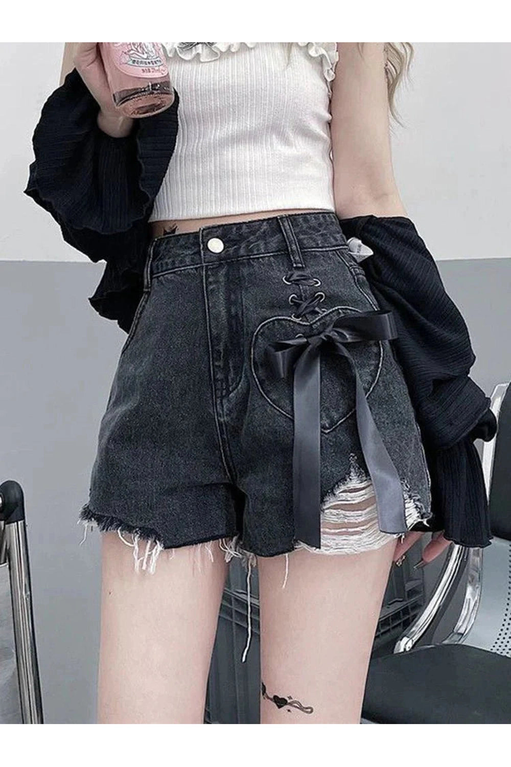 Y2k Acubi Denim Bow Shorts