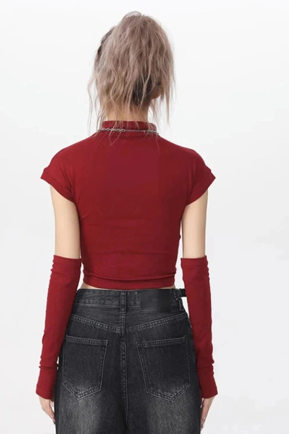 Y2k Gothic Graphic Mock Neck Crop Top