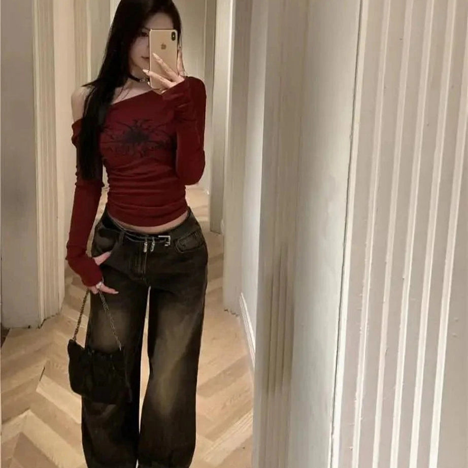 Y2k Gothic Grunge Off-Shoulder Crop Top