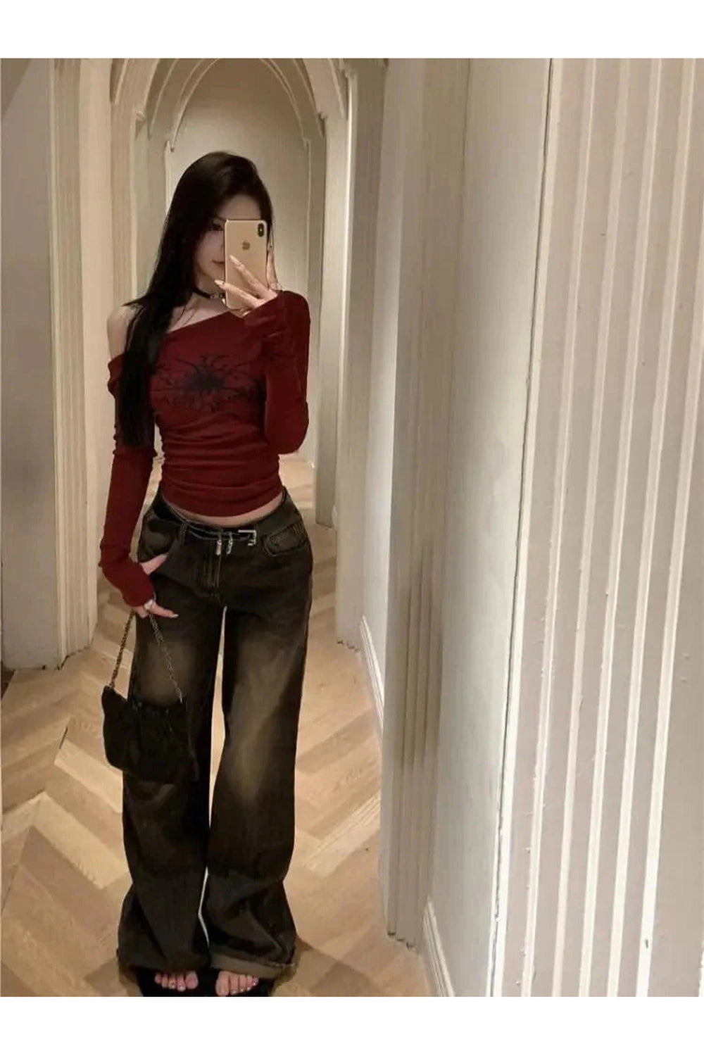 Y2k Gothic Grunge Off-Shoulder Crop Top