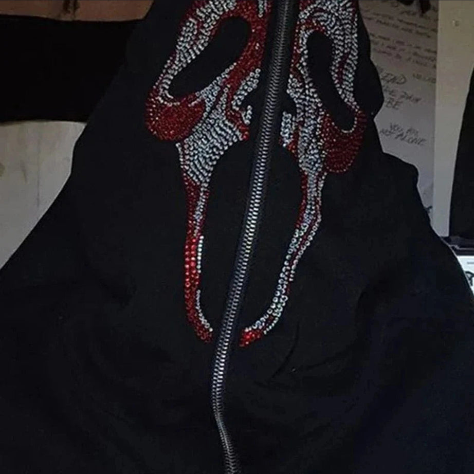 Y2k Gothic Grunge Rhinestone Hoodie