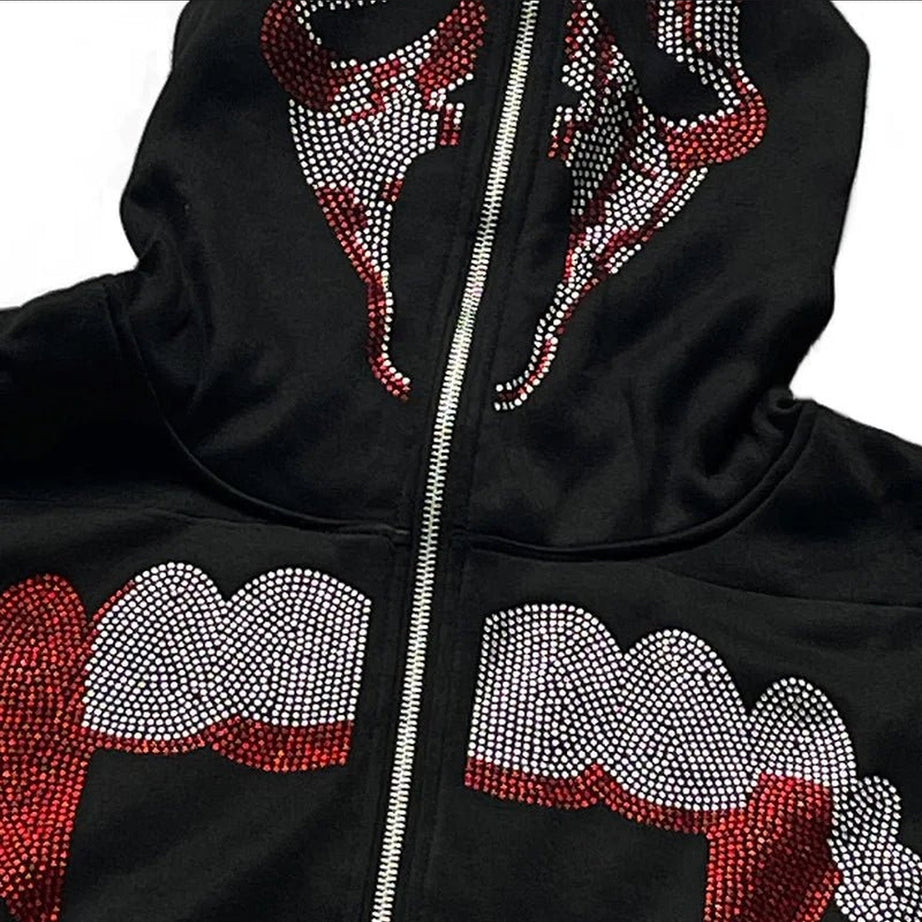 Y2k Gothic Grunge Rhinestone Hoodie