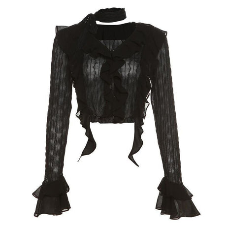 Gothic Lace Crop Top Blouse - Blouses