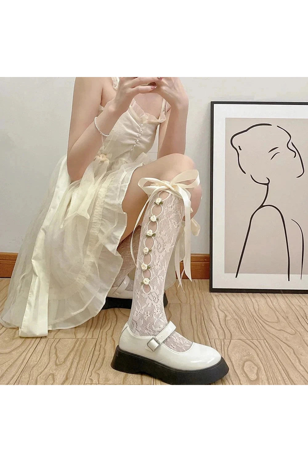 Y2k Gothic Lace Mesh Fishnet Knee Socks