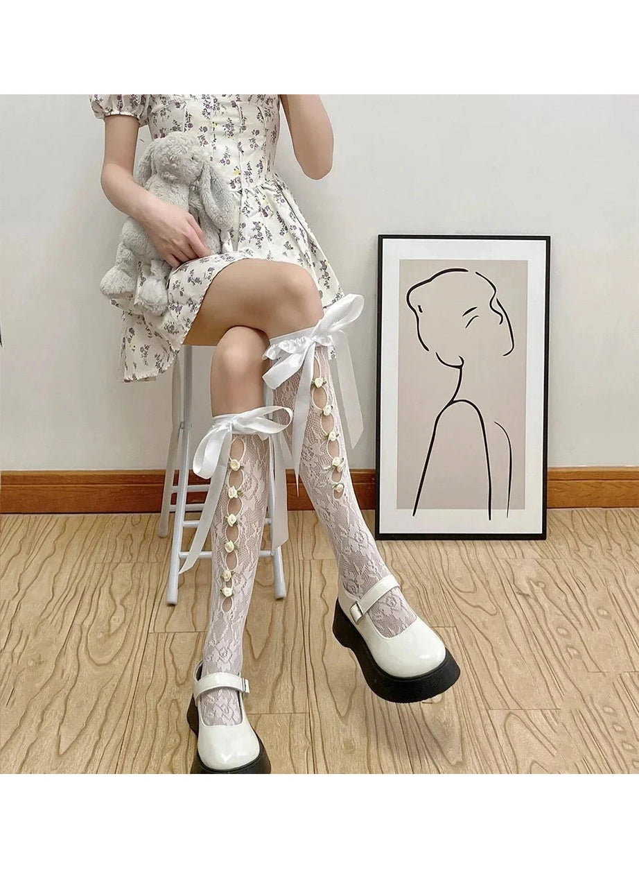 Y2k Gothic Lace Mesh Fishnet Knee Socks