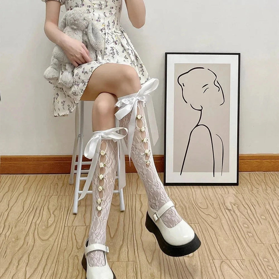 Y2k Gothic Lace Mesh Fishnet Knee Socks