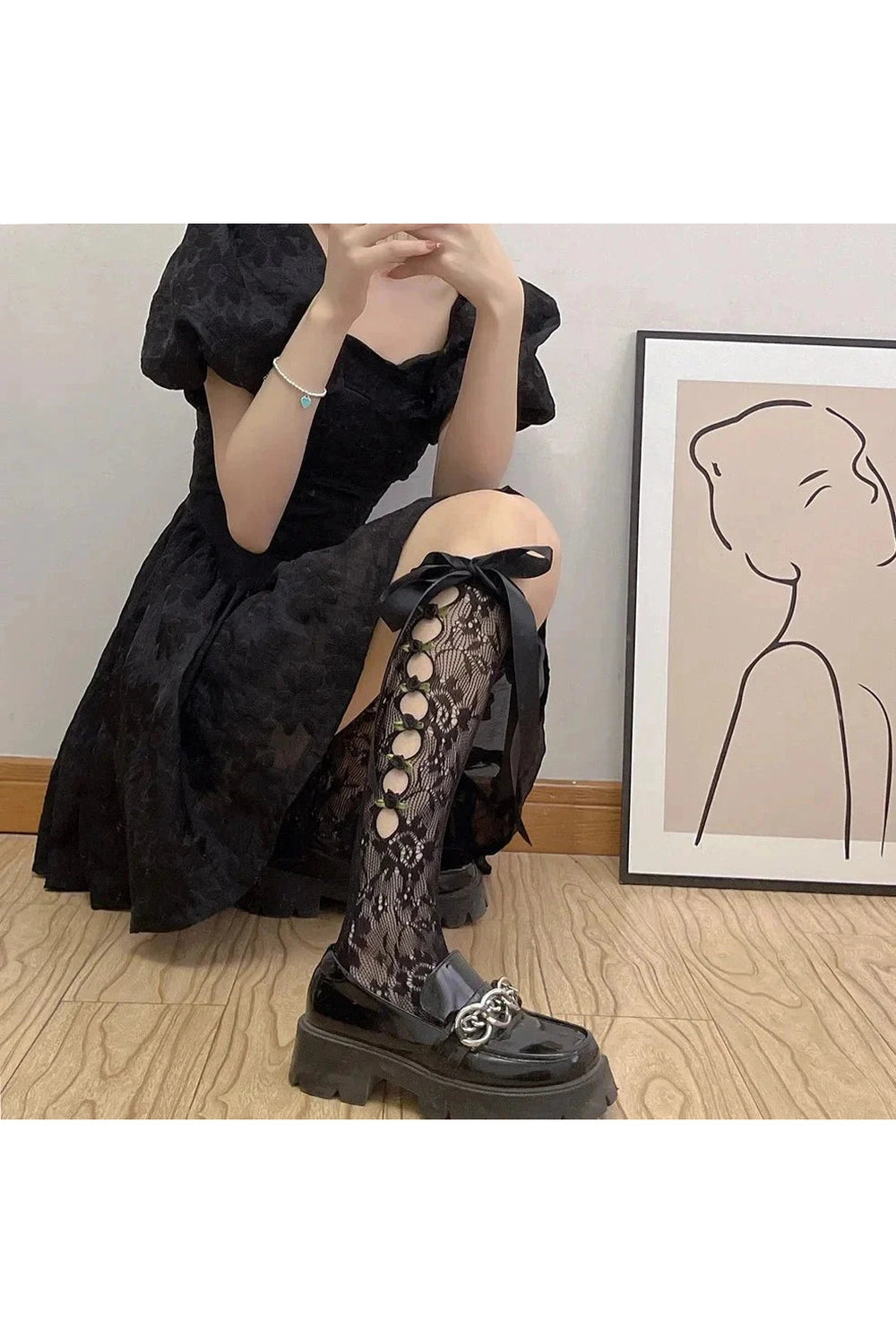 Y2k Gothic Lace Mesh Fishnet Knee Socks