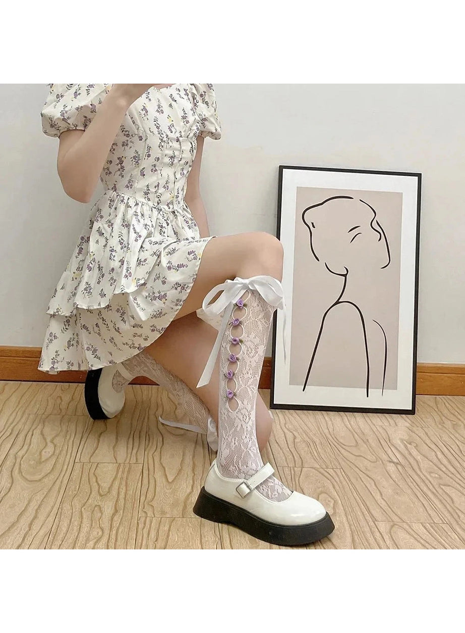 Y2k Gothic Lace Mesh Fishnet Knee Socks