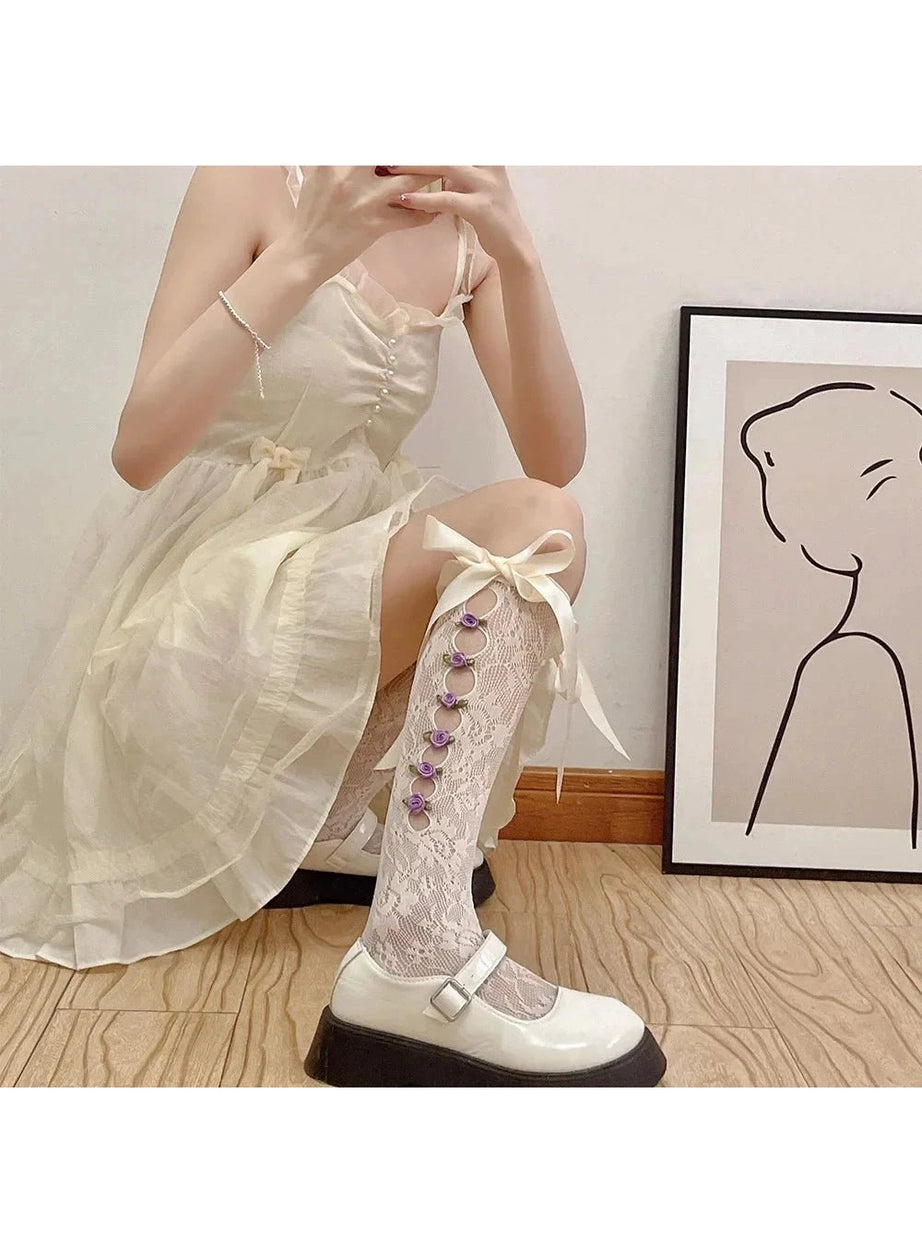 Y2k Gothic Lace Mesh Fishnet Knee Socks