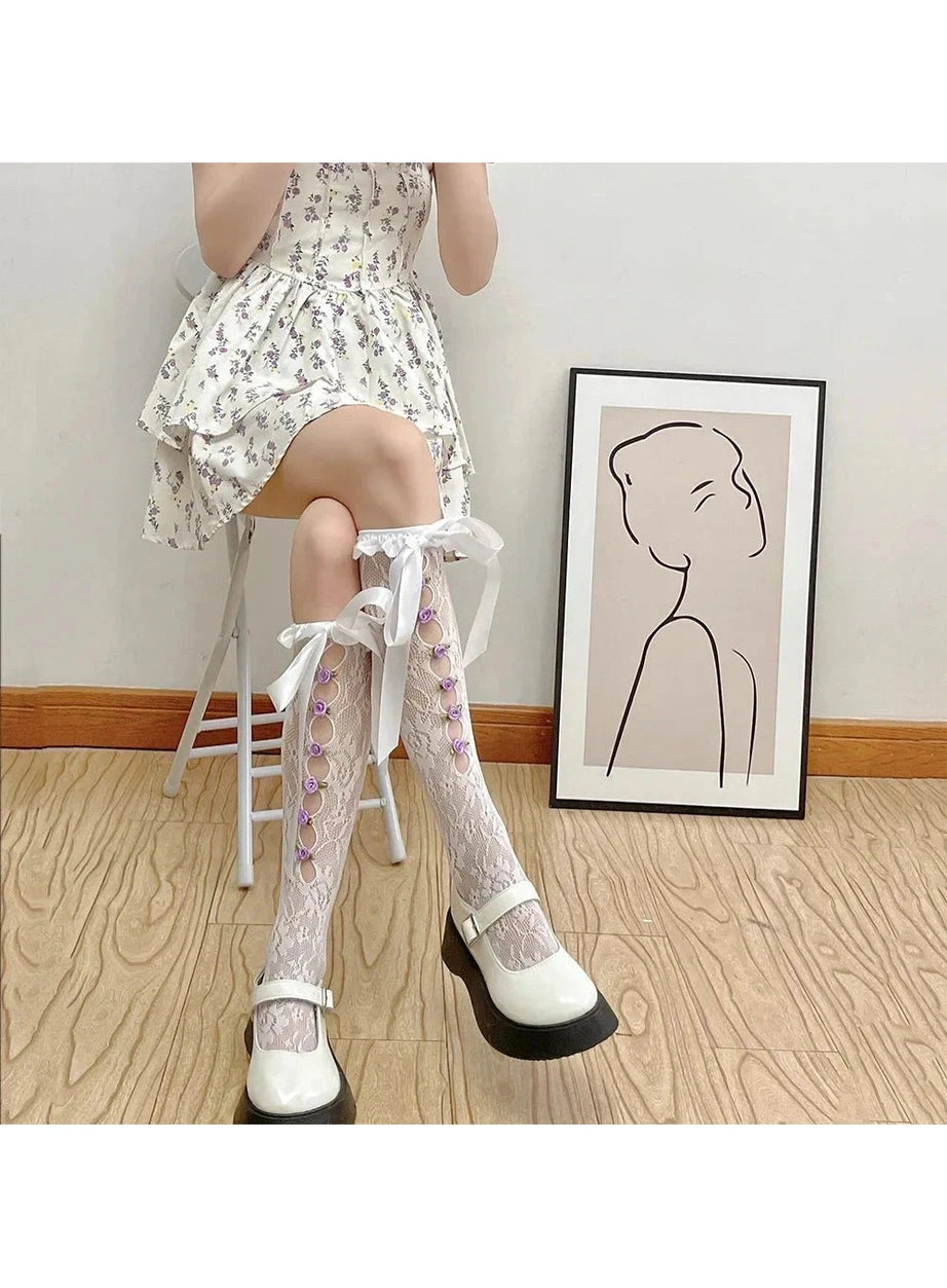 Y2k Gothic Lace Mesh Fishnet Knee Socks