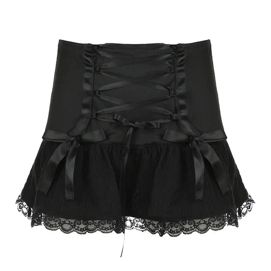 Y2k Gothic Lace Trim Mini Skirt