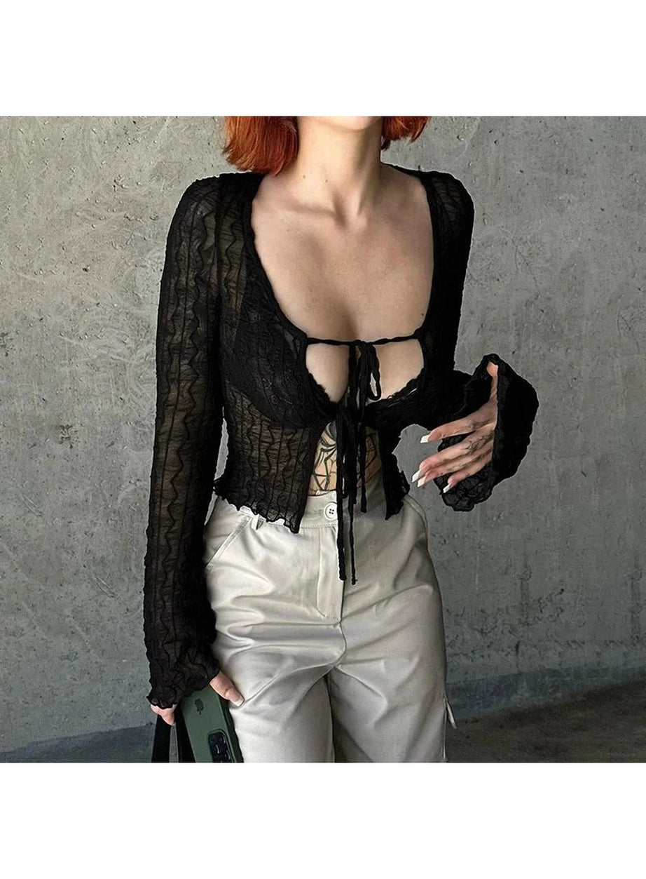 Y2k Gothic Lace Up Blouse