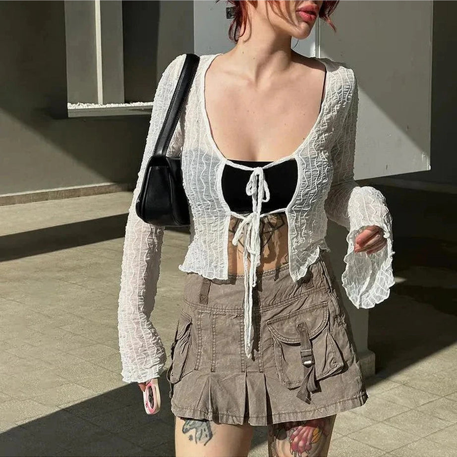 Y2k Gothic Lace Up Blouse