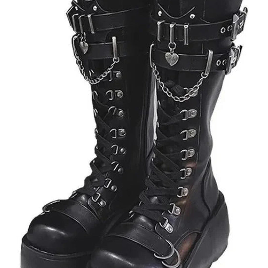 Y2k Gothic Lace-up Motorcycle Boots