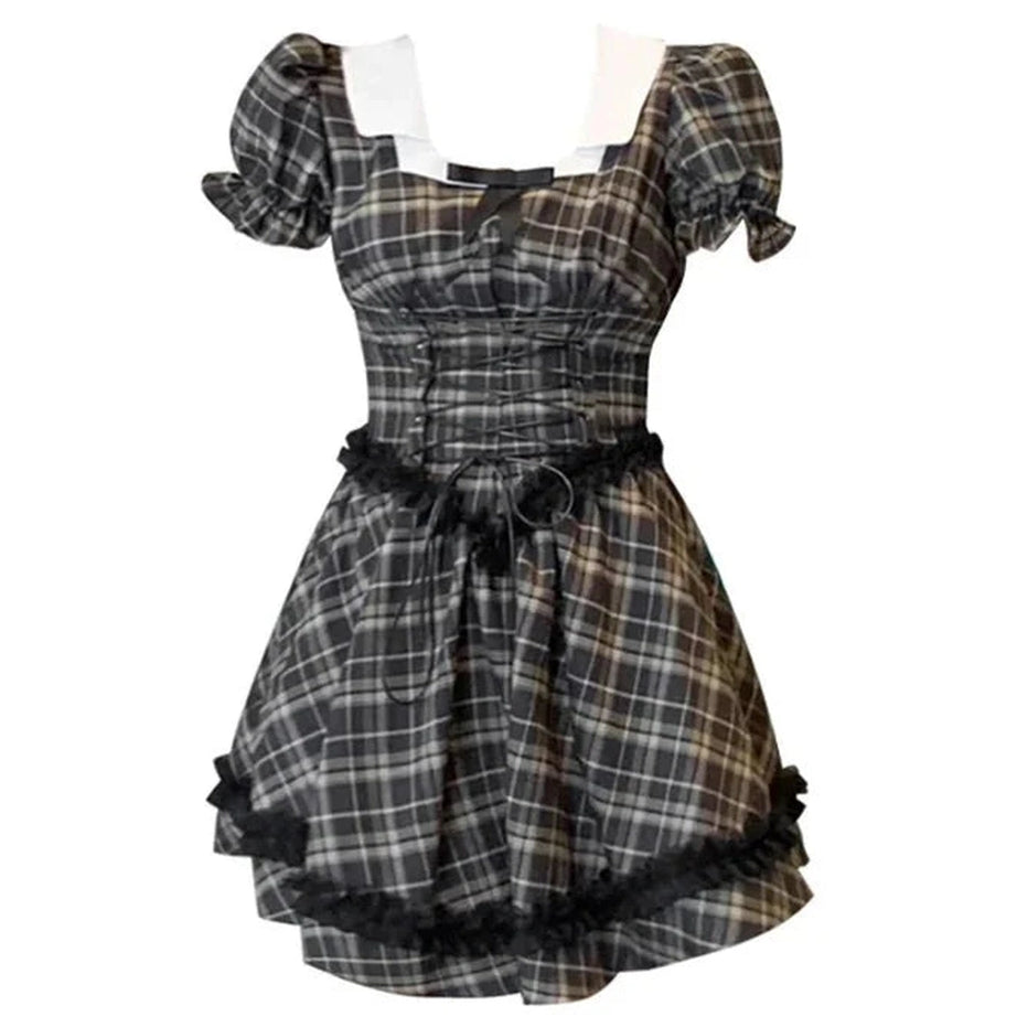 Y2k Gothic Lolita Plaid Dress