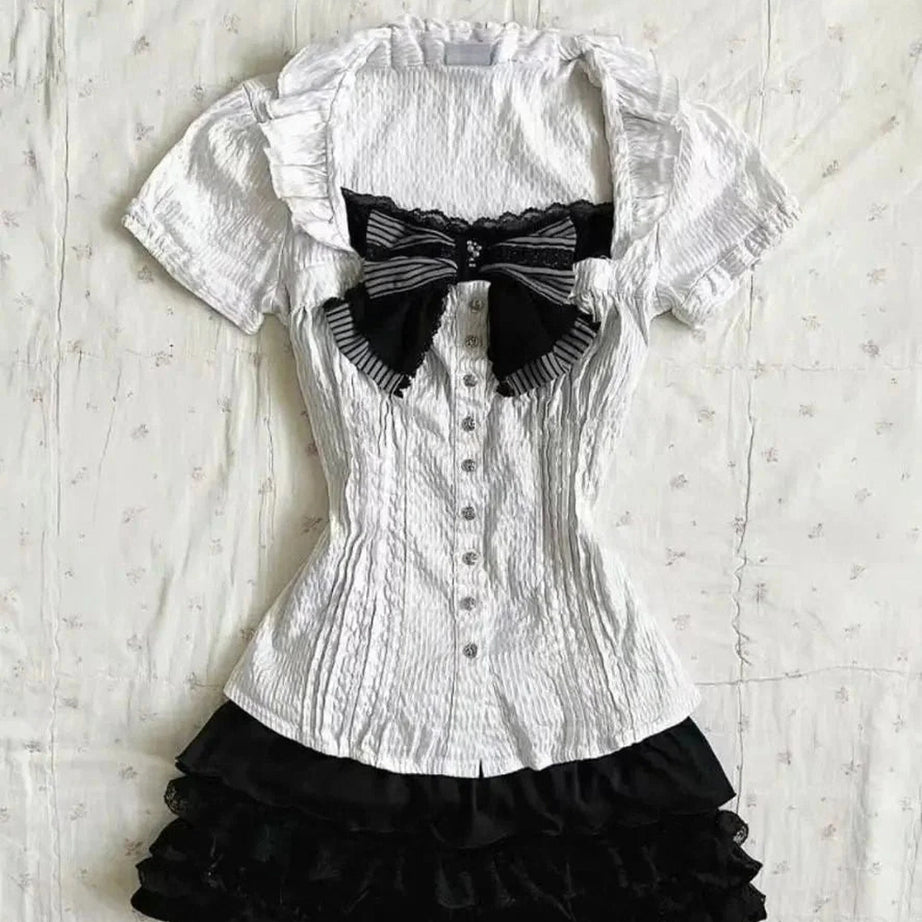 Y2k Gothic Lolita Ruffle Skirt Set