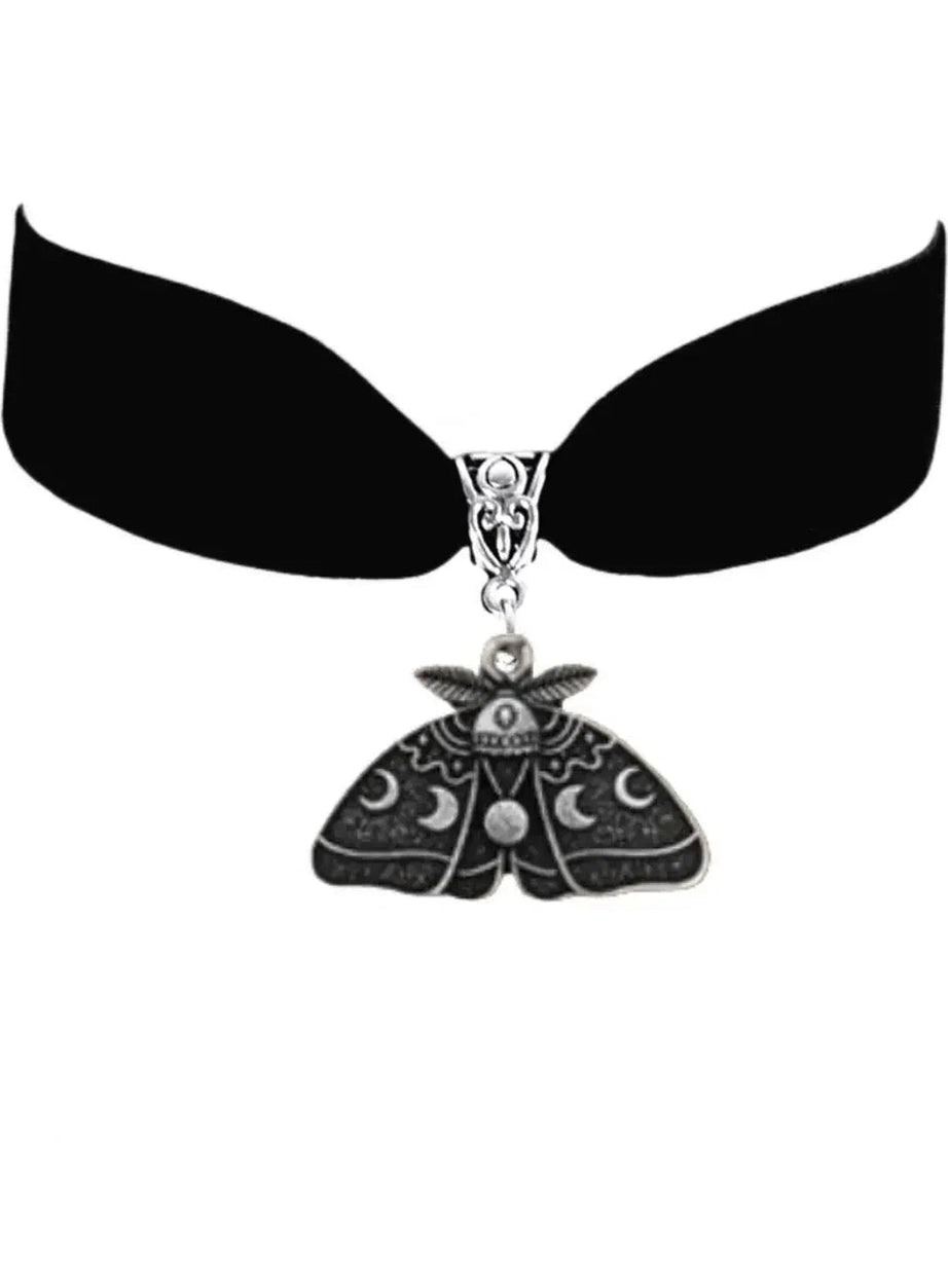 Y2k Gothic Luna Moth Black Bead Necklace