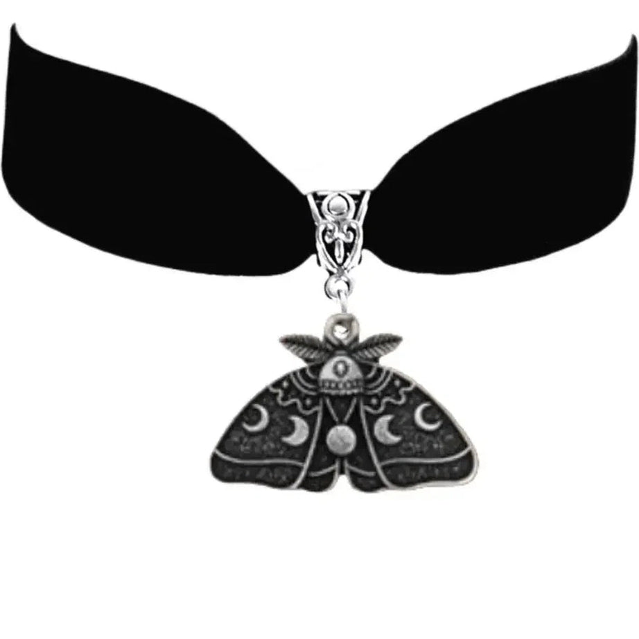 Y2k Gothic Luna Moth Black Bead Necklace