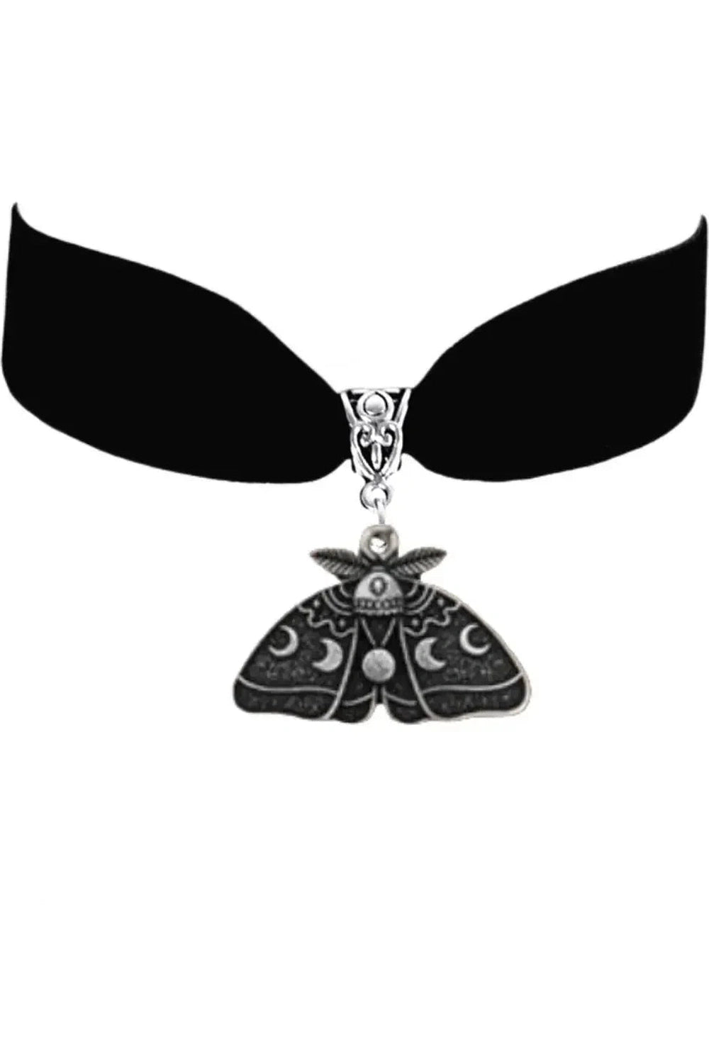 Y2k Gothic Luna Moth Black Bead Necklace