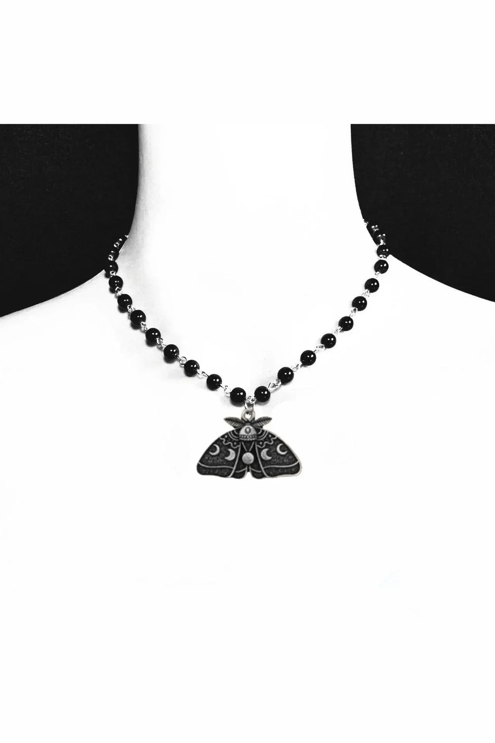 Y2k Gothic Luna Moth Black Bead Necklace