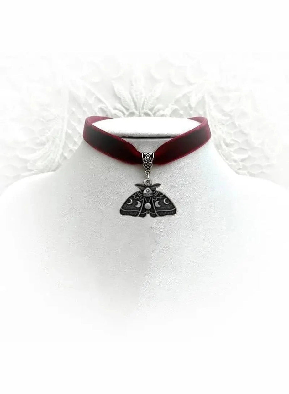 Y2k Gothic Luna Moth Black Bead Necklace