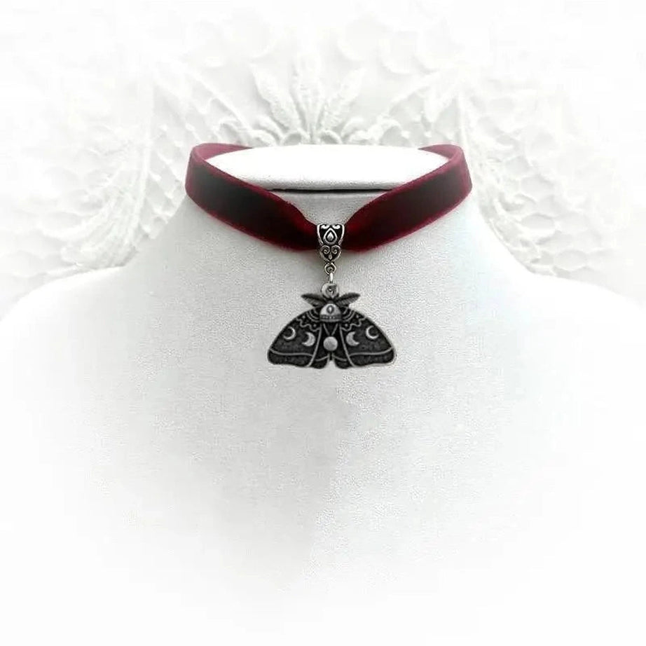 Y2k Gothic Luna Moth Black Bead Necklace