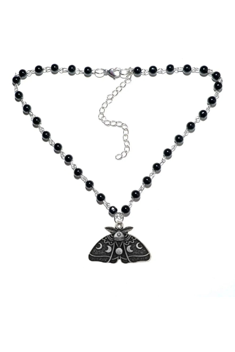 Y2k Gothic Luna Moth Black Bead Necklace