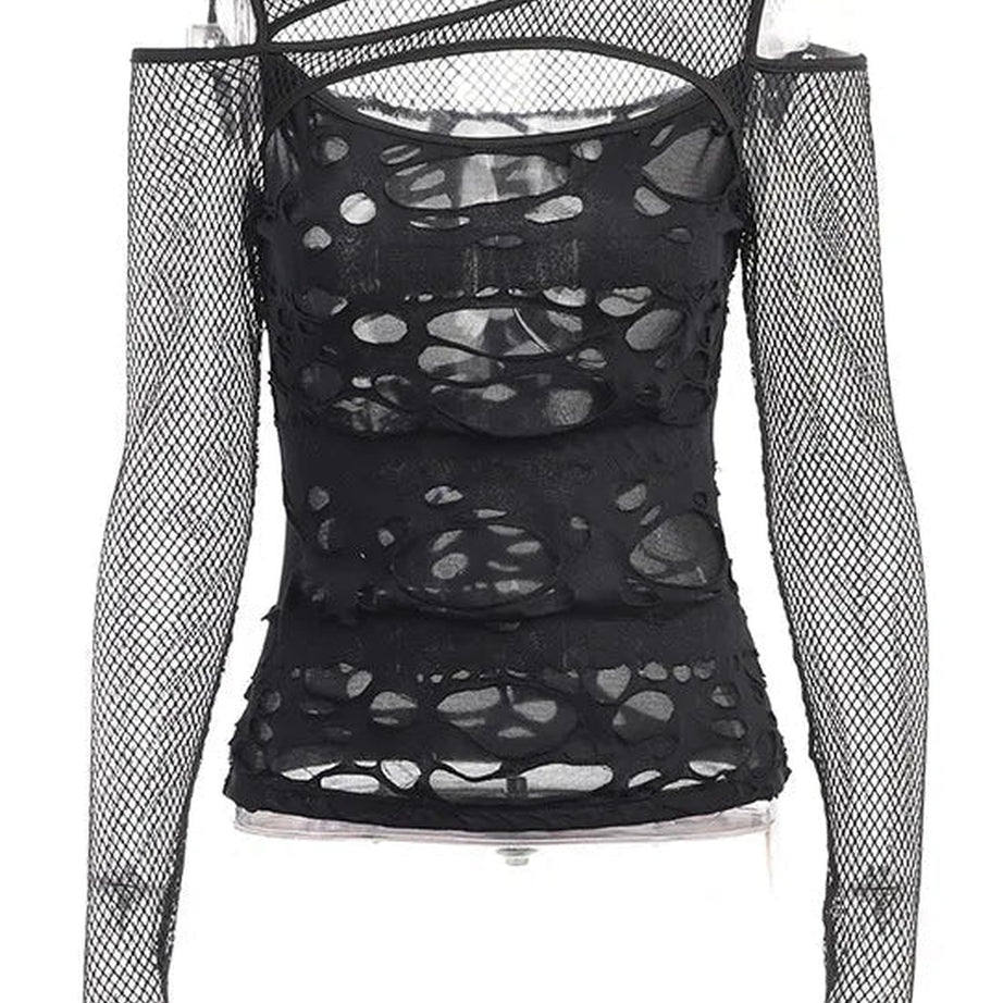 Y2k Gothic Mesh Hole Fishnet Blouse