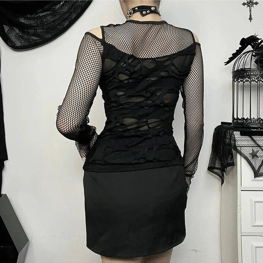 Y2k Gothic Mesh Hole Fishnet Blouse