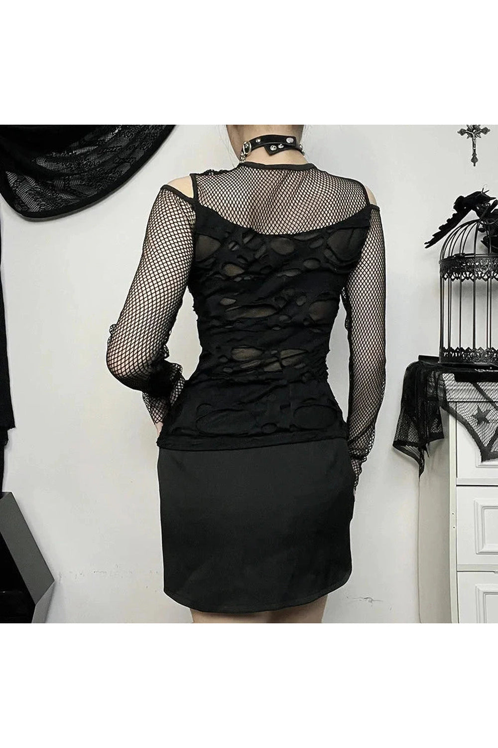 Y2k Gothic Mesh Hole Fishnet Blouse