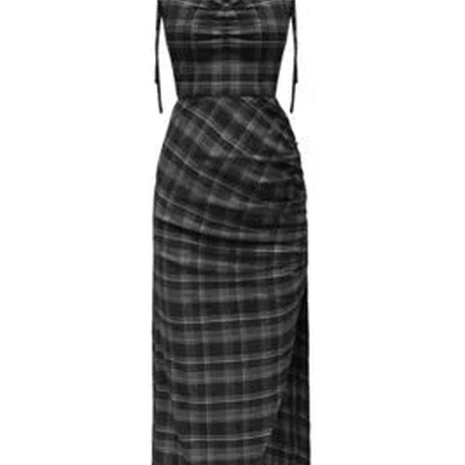 Y2k Gothic Plaid V-Neck Halter Dress