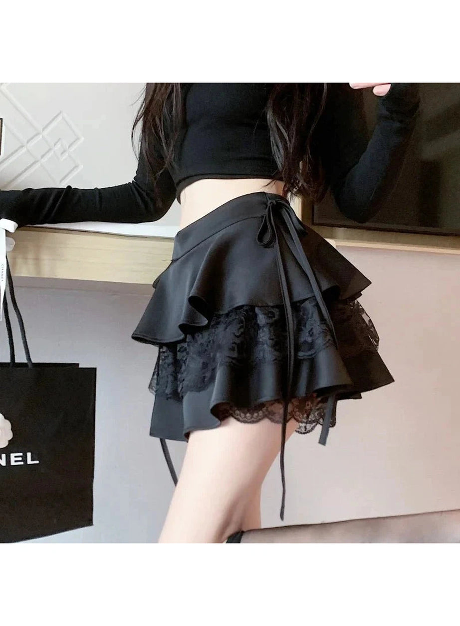 Y2k Gothic Ruffle Tiered Skirt