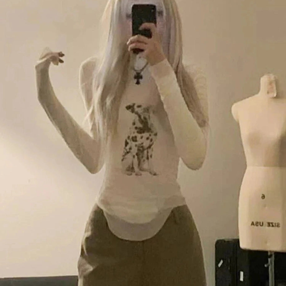 Y2k Gothic Skeleton Turtleneck Long Sleeve Top