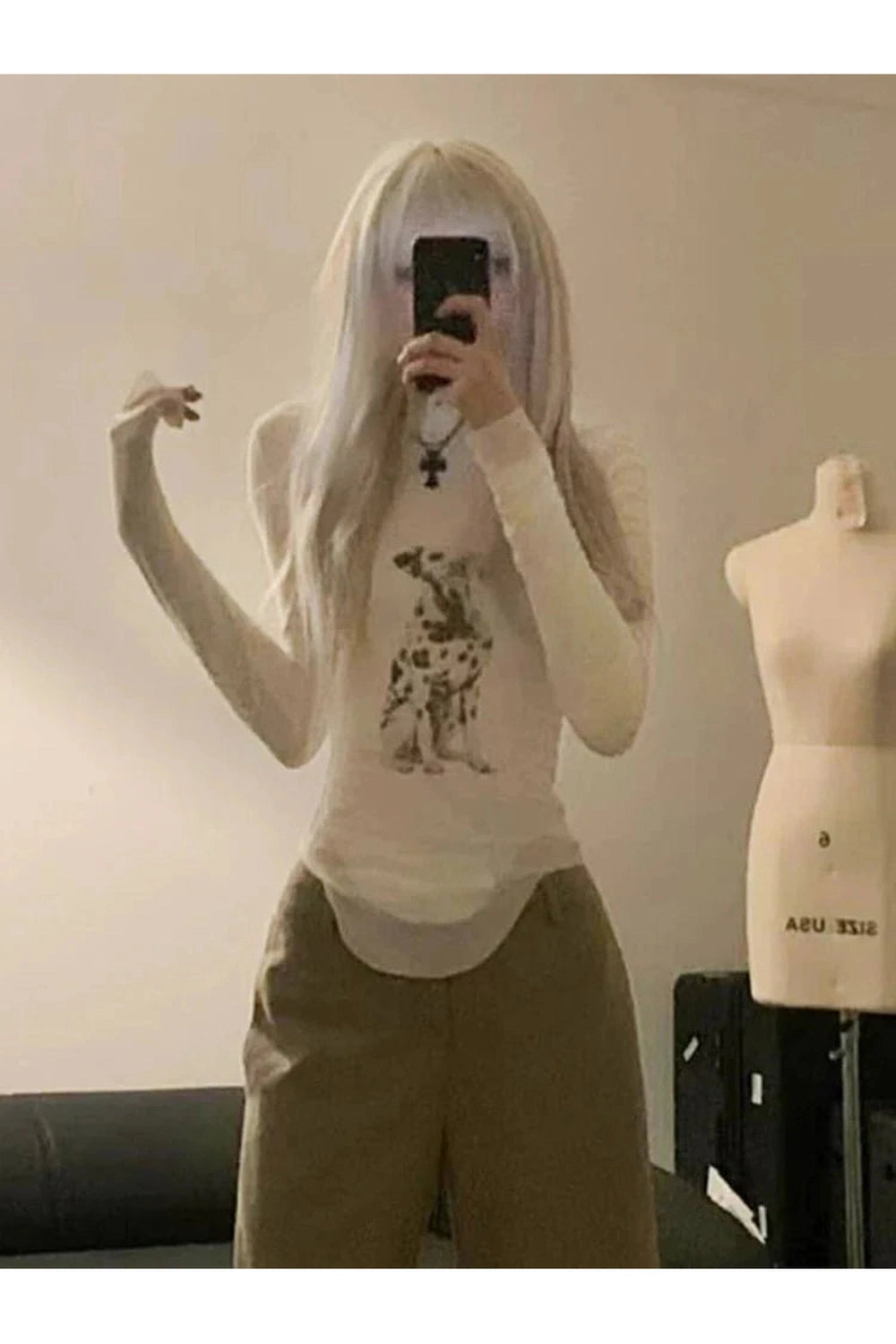 Y2k Gothic Skeleton Turtleneck Long Sleeve Top