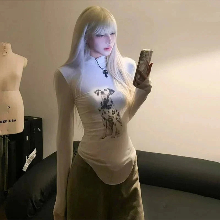 Y2k Gothic Skeleton Turtleneck Long Sleeve Top