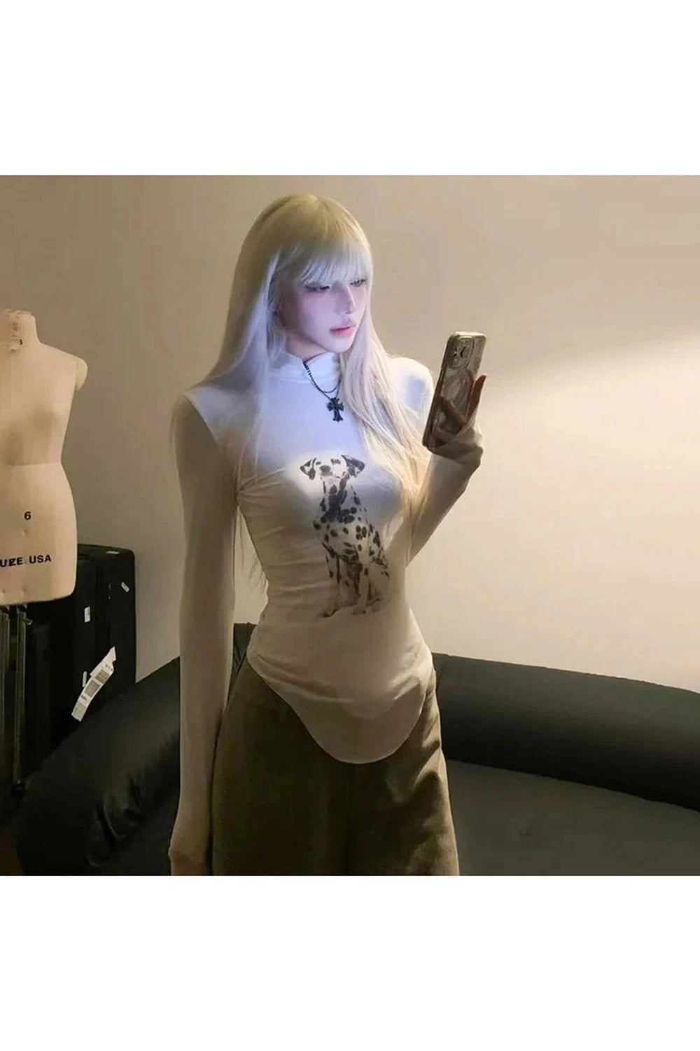 Y2k Gothic Skeleton Turtleneck Long Sleeve Top