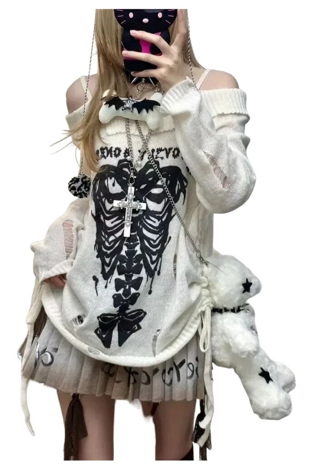 Y2k Gothic Skull Off-Shoulder Sweater