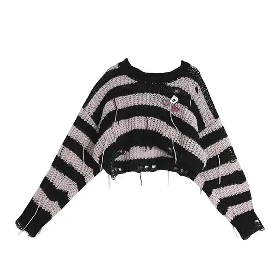 Y2k Gothic Striped Crop Knit Pullover