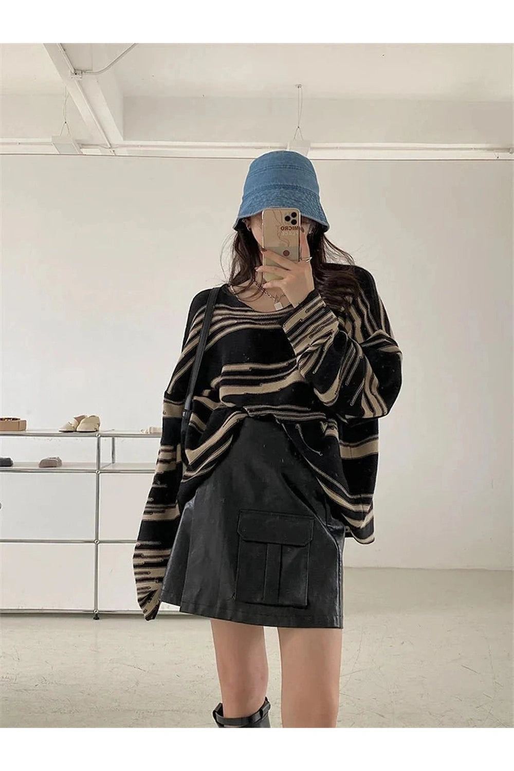Y2k Korean Striped Long Sweater