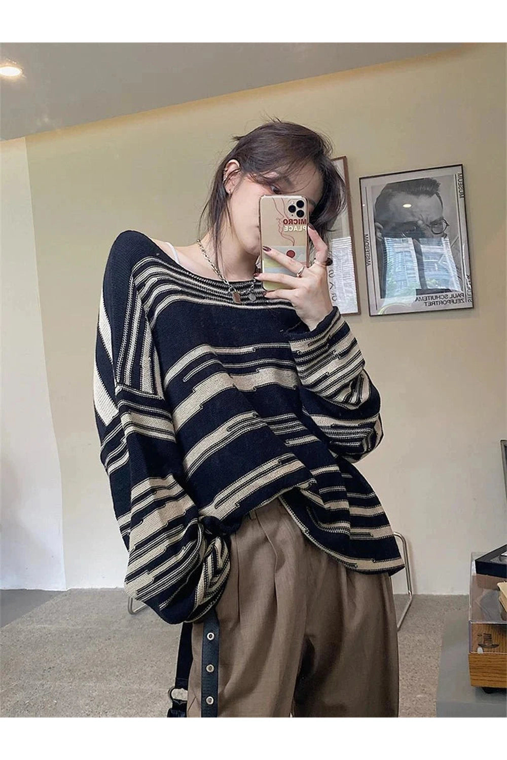 Y2k Korean Striped Long Sweater