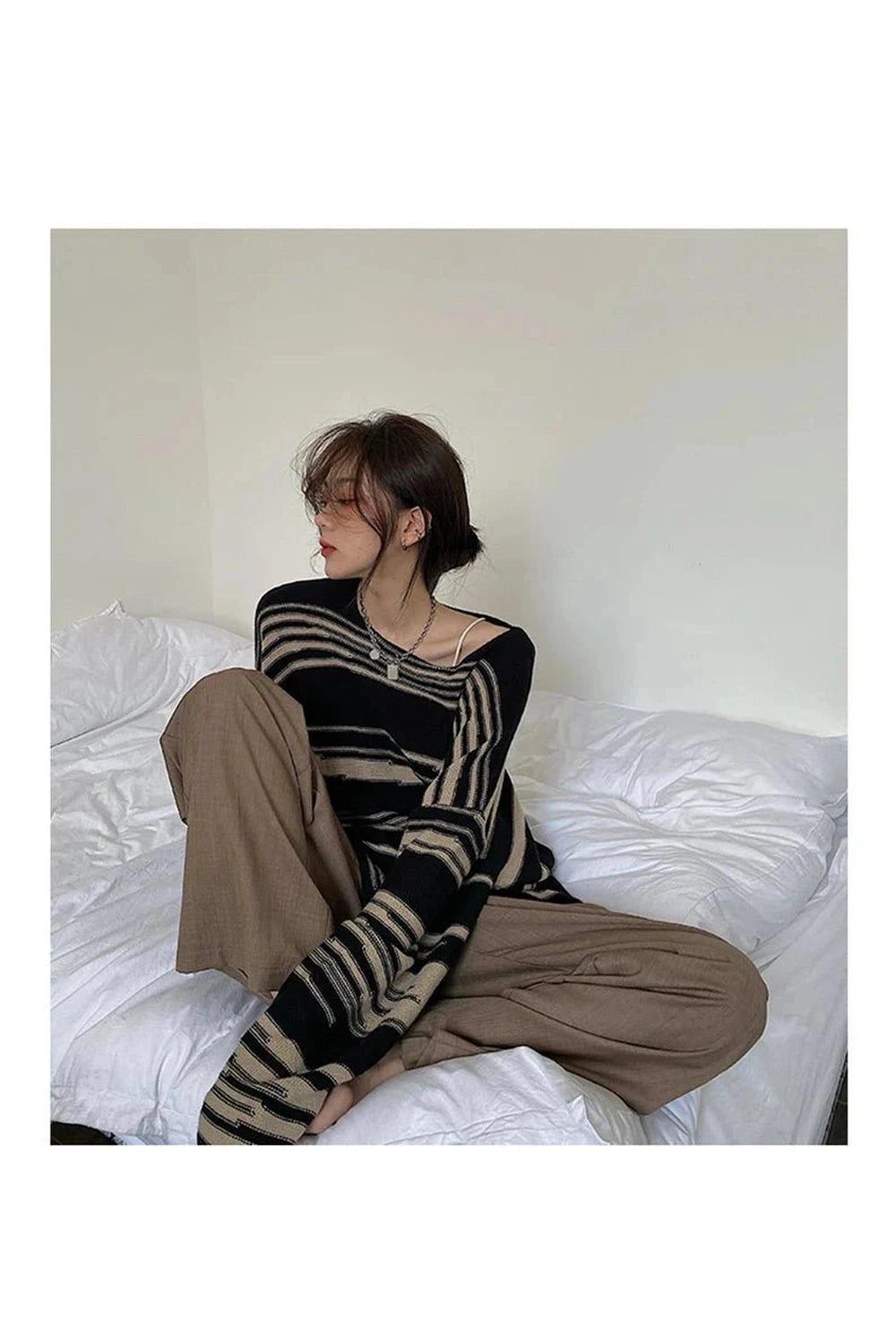 Y2k Korean Striped Long Sweater