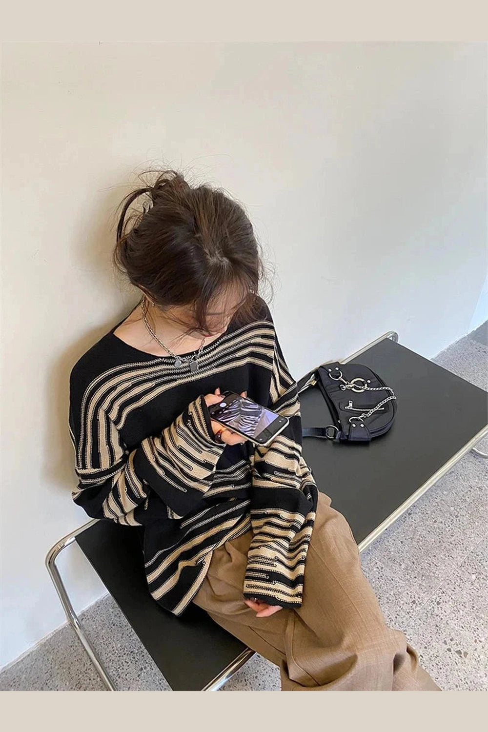 Y2k Korean Striped Long Sweater