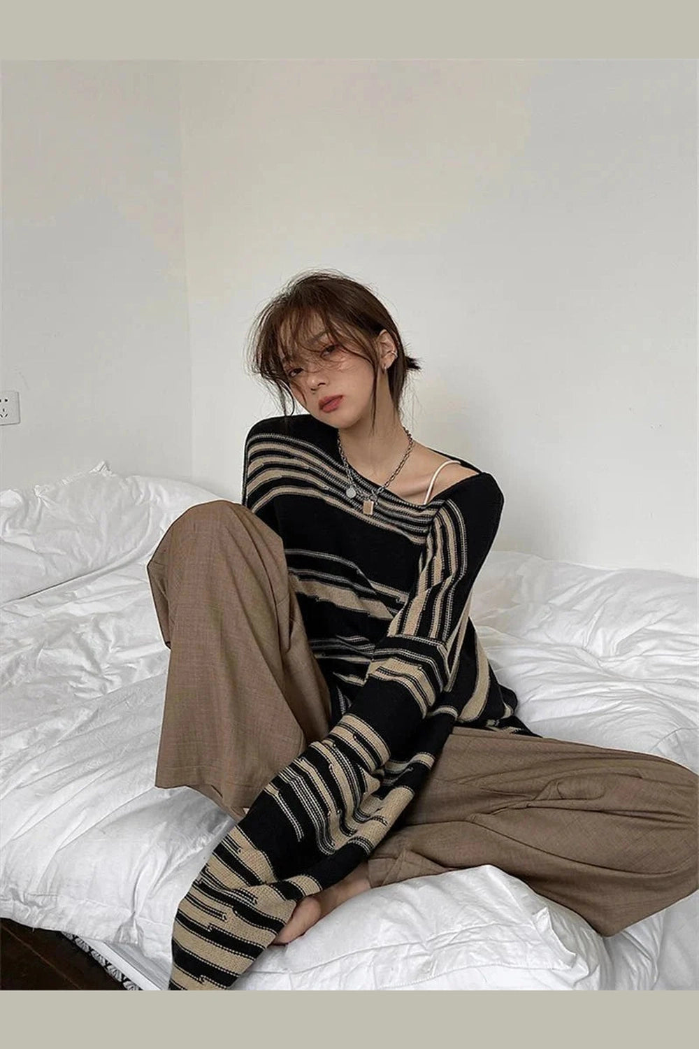 Y2k Korean Striped Long Sweater