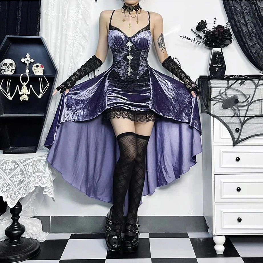 Y2k Gothic Velvet A-line Evening Dress
