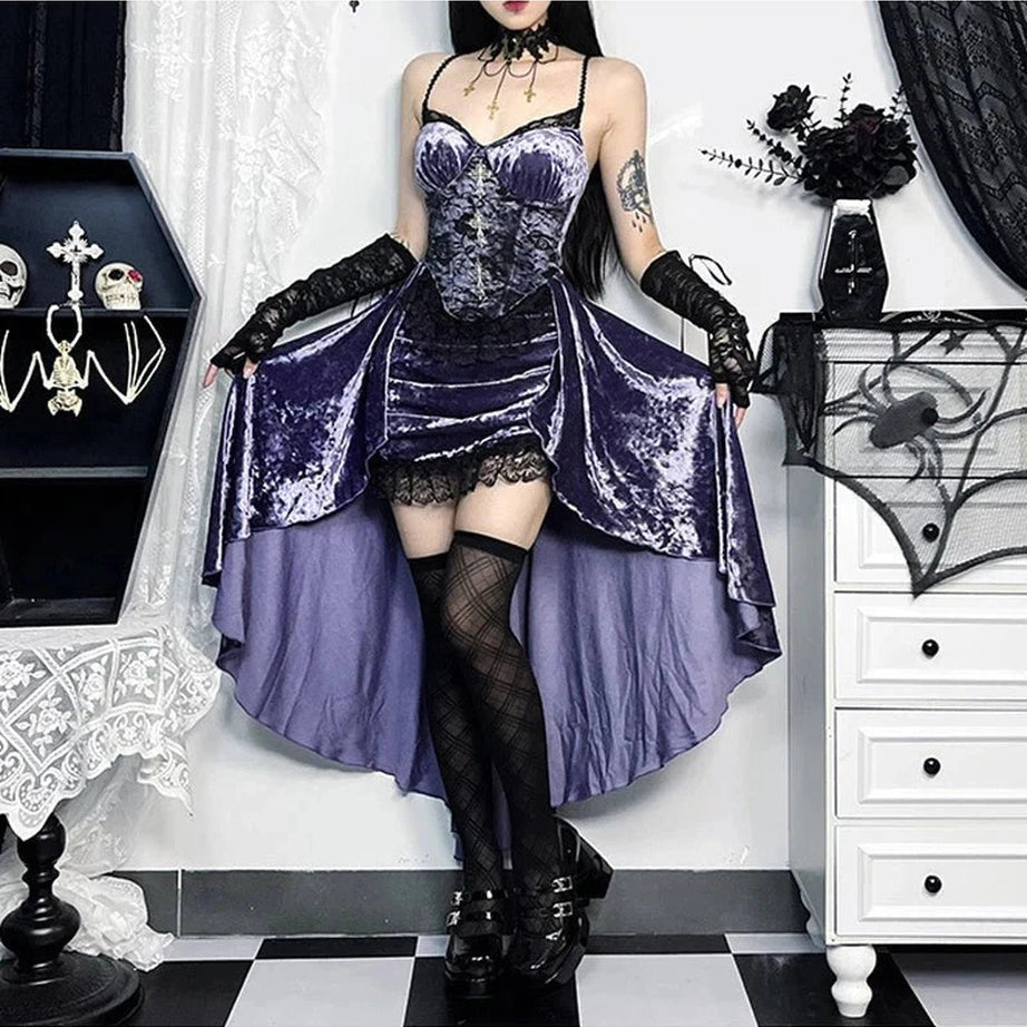 Y2k Gothic Velvet A-line Evening Dress