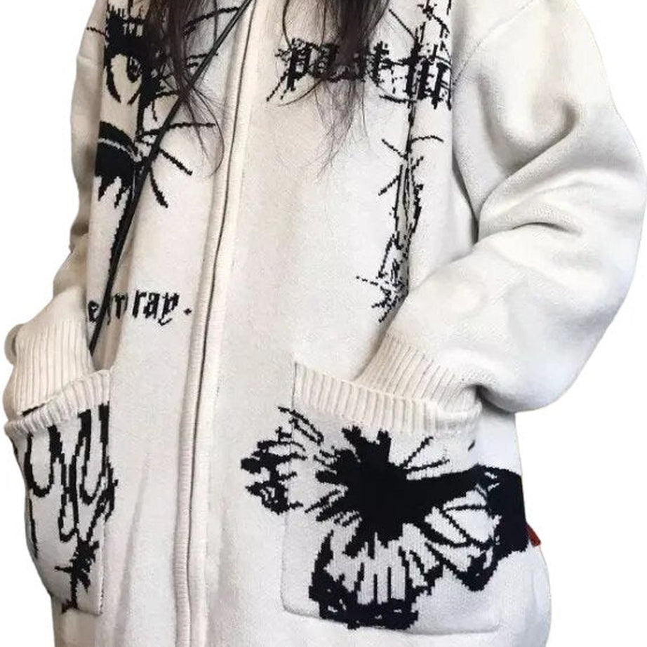 Y2k Gothic Zipper Knit Cardigan