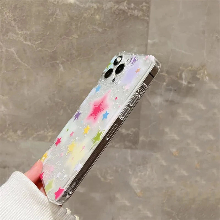 Y2k Gradient Star Clear Phone Case