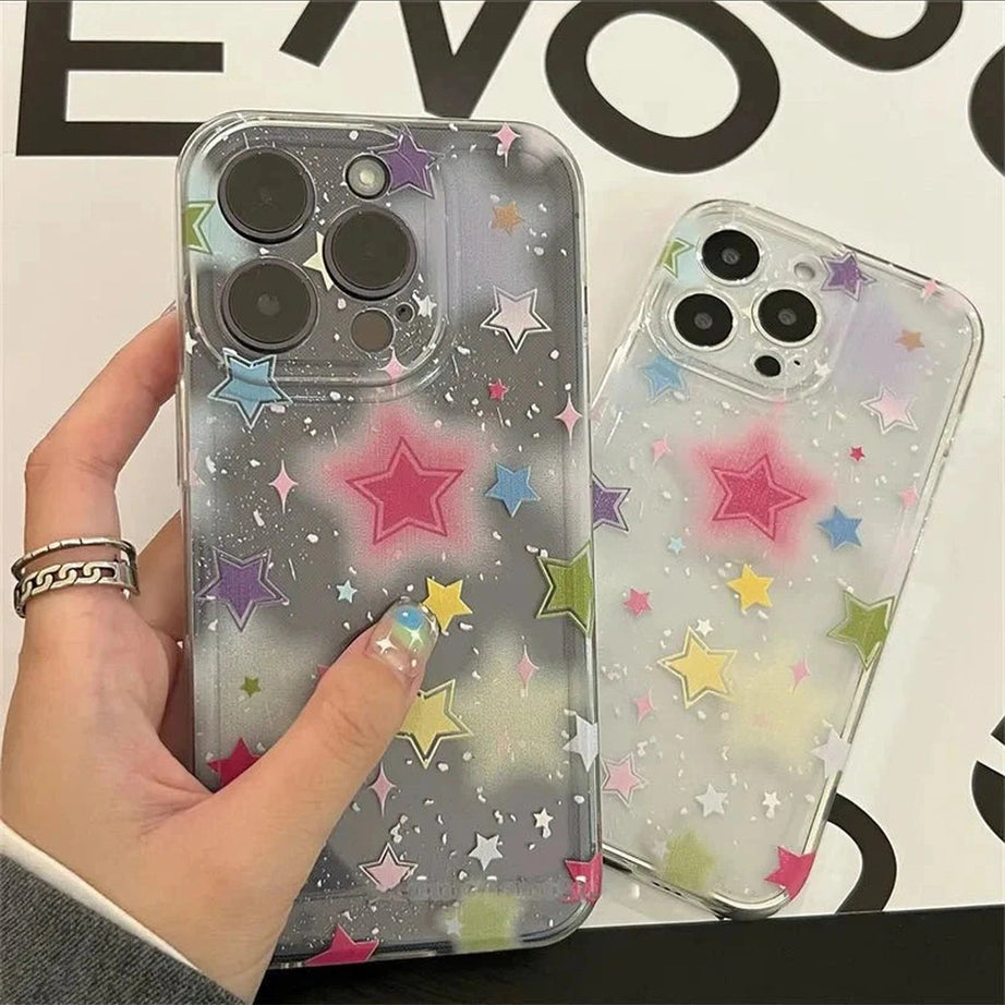 Y2k Gradient Star Clear Phone Case