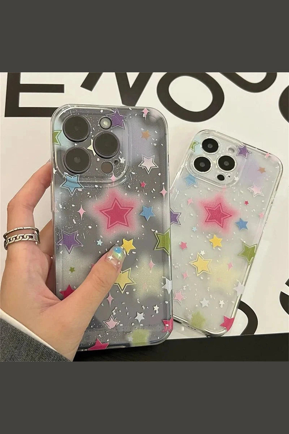 Y2k Gradient Star Clear Phone Case